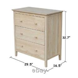 Commode 3 Tiroirs Butcher Block Top Unfinished Bois De Style Classique