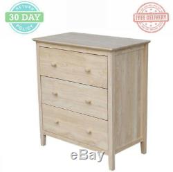 Commode Classique Avec 3 Tiroirs De La Chambre À Coucher, Dessus En Bloc En Bois Massif Non Fini