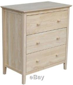 Commode Classique Avec 3 Tiroirs De La Chambre À Coucher, Dessus En Bloc En Bois Massif Non Fini