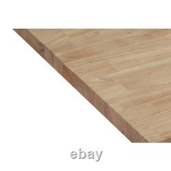 Comptoir de boucher en bloc de bois massif d'hévéa non fini de 8 pieds de longueur sur 25 pouces de profondeur, avec bord carré.