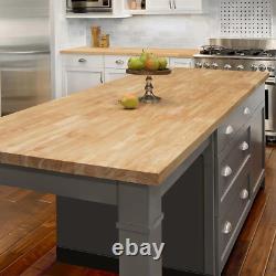Comptoir de cuisine en bois massif d'hévéa brut avec dosseret de plan de travail de 8 pieds de longueur x 4 pouces de profondeur.