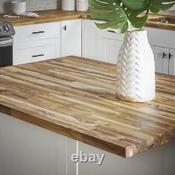 Comptoirs en bois massif de teck Hampton Bay Butcher Block en stock en couleur naturelle