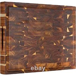 Grand bloc de boucher en bois d'acacia à grain épais de 17x13x1.5 pouces