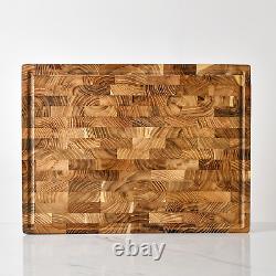 Grand bloc de boucher en bois de teck à grain de bout, planche à découper, planche à charcuterie 16x12