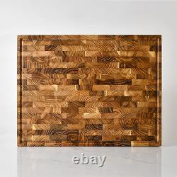 Grand bloc de boucher en bois de teck à grain de bout, planche à découper, planche à charcuterie 16x12