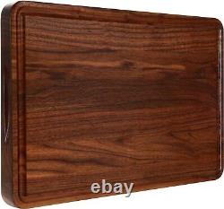 Grande planche à découper en bois 17X13X1.5 pouces avec bloc boucher et tapis antidérapant pour jus.