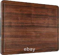 Grande planche à découper en bois 17X13X1.5 pouces avec bloc boucher et tapis antidérapant pour jus.