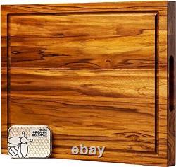 Grande planche à découper en bois pour la cuisine, épaisseur de 1,5 pouce, en teck, conditionnée comme un bloc de boucher.