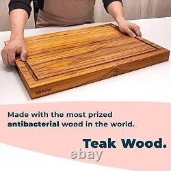 Grande planche à découper en bois pour la cuisine, épaisseur de 1,5 pouce, en teck, conditionnée comme un bloc de boucher.