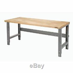 Hauteur Réglable Maple Butcher Block Bord Carré Banc Travail, 60w X 30d, 1