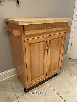 Kitchen Cart Mobile Island Solid Top Cutting Board Wood Butcher Block Roues Nouveau