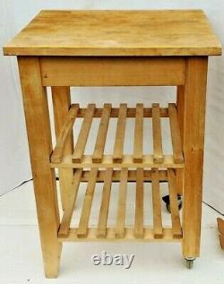 Kitchen Table Cart Butcher Block Top Food Carrier Dish Dolly Natural Wood