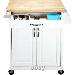 Mainstays Luxury Island Kitchen Cart Avec Tiroir, Boucher Block Top, Blanc
