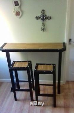 Oak Top Butcher Block Petit Bar Et Tabourets, Hand Made