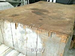 Old Antique Block Butcher Table Large 51 X 31 X 11 Érable Top 6 Jambes D'abattage