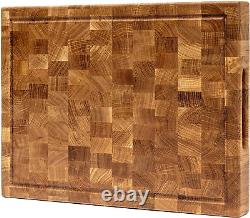 Planche à découper classique en chêne avec damier en bois, rainures et bloc boucher 16X12 pouces