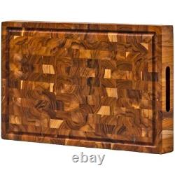 Planche à découper en bloc de boucher en bois de bout, 2 pouces d'épaisseur, 17 x 11 pouces, en teck de bout.