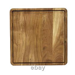 Planche à découper en bois d'acacia de 21 pouces avec rainure de jus de boucher en carré marron