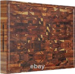 Planche à découper en bois d'acacia extra large et épaisse en bout de grain 24X18X2 pouces, boucher en bois