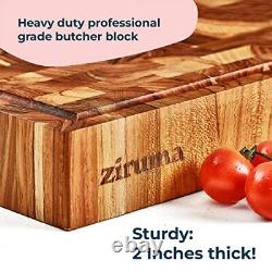 Planche à découper en bois de teck de grande taille, de type boucher, avec grain final et épaisseur de 2 pouces.