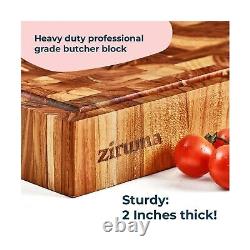 Planche à découper extra large en bois de teck, de 2 pouces d'épaisseur, avec grain de bout pour boucher.