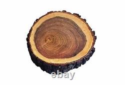 Planche à découper ronde en bois Babool avec bord brut de boucher 10x10x2 pouces