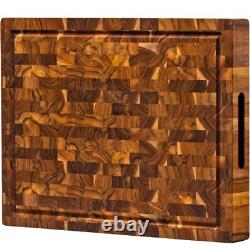 Planche de découpe de boucher en bois de teck, épaisseur de 2 pouces, de grande taille et avec un grain en bout.