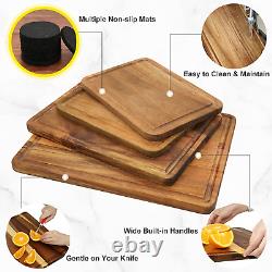 Planches De Coupe De Bois Acacia Block Boucher Avec Des Tapis Antidérapants Ensemble De 4 Pour La Cuisine