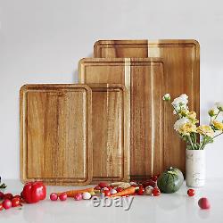 Planches De Coupe De Bois Acacia Block Boucher Avec Des Tapis Antidérapants Ensemble De 4 Pour La Cuisine