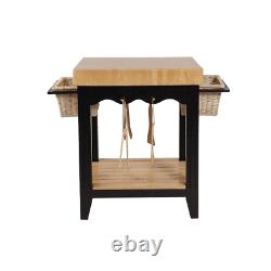 Powell Color Story Black Natural Butcher Block Kitchen Island