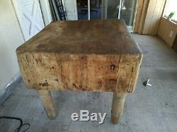 Rare Antique Table De Bloc De Boucher En Bois Massif 30 X 31x 12 32 Roues D'érable Vintage