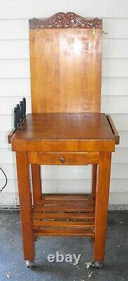 Rare Vintage/antique Butcher Block Carving Station / Taille Parfaite Pour Collectionneur