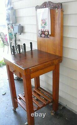 Rare Vintage/antique Butcher Block Carving Station / Taille Parfaite Pour Collectionneur