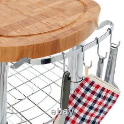 Seville Classics Rolling Ovale Solid-bamboo Block Boucher Top Kitchen Island Cart