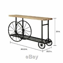 Table En Bois Industrielle Rustique De Roues De Bois En Métal De Table De Dessus De Bloc De Boucher D'étagère De Maille