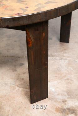 Table basse ronde en bois massif de style danois moderne du milieu du siècle, bloc boucher circulaire.