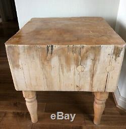 Vintage Butcher Block Table En Bois Aronde Érable Solide Massif