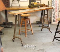 Vtg Antique Industrial 72 Console Table Bar Wood Butcher Block Cast Iron Legs 	<br/>	 <br/>
Ancienne table console industrielle Vtg 72 Bar Wood Butcher Block avec pieds en fonte